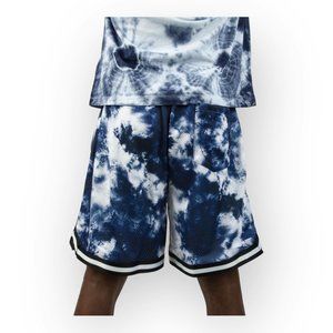 True Religion True Tipped Mens Mesh Shorts -  Blue & White Tie Dye Size Medium